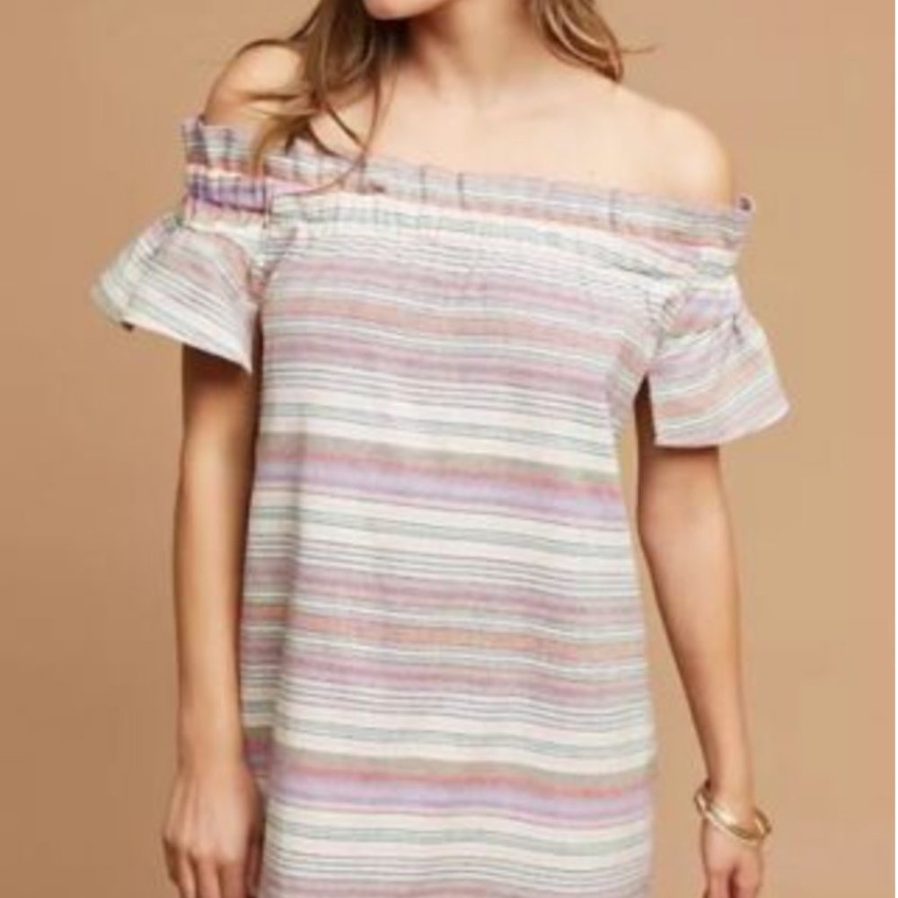 Corey Lynn Calter multicolor stripe off-the-shoulder dress, Size S - Picture 7 of 10